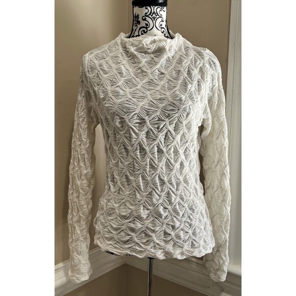 Maeve By ANTHROPOLOGIE Mock Neck Textured Semi Sheer Top Sz L Minimalist - Picture 5 of 16